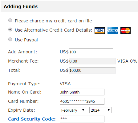 My Account - Add Funds