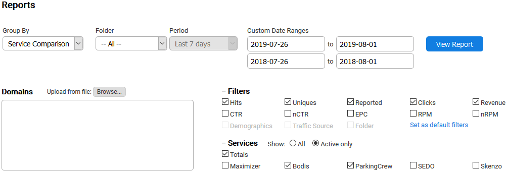 Reports - Service Comparison