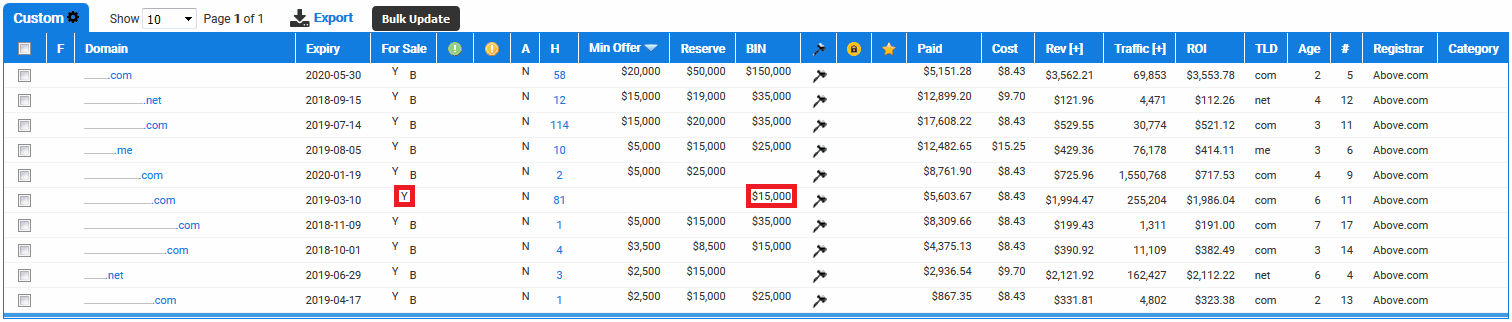 Sell Domains - Fixed Price Sale Setting